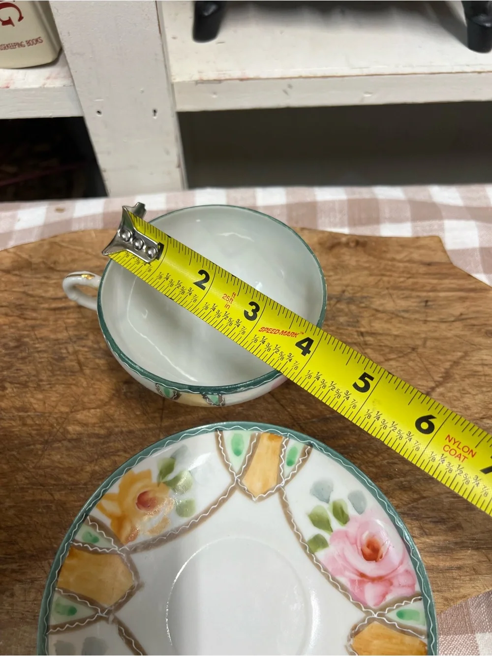 Vintage Nippon teacup and saucer handpainted grandma core